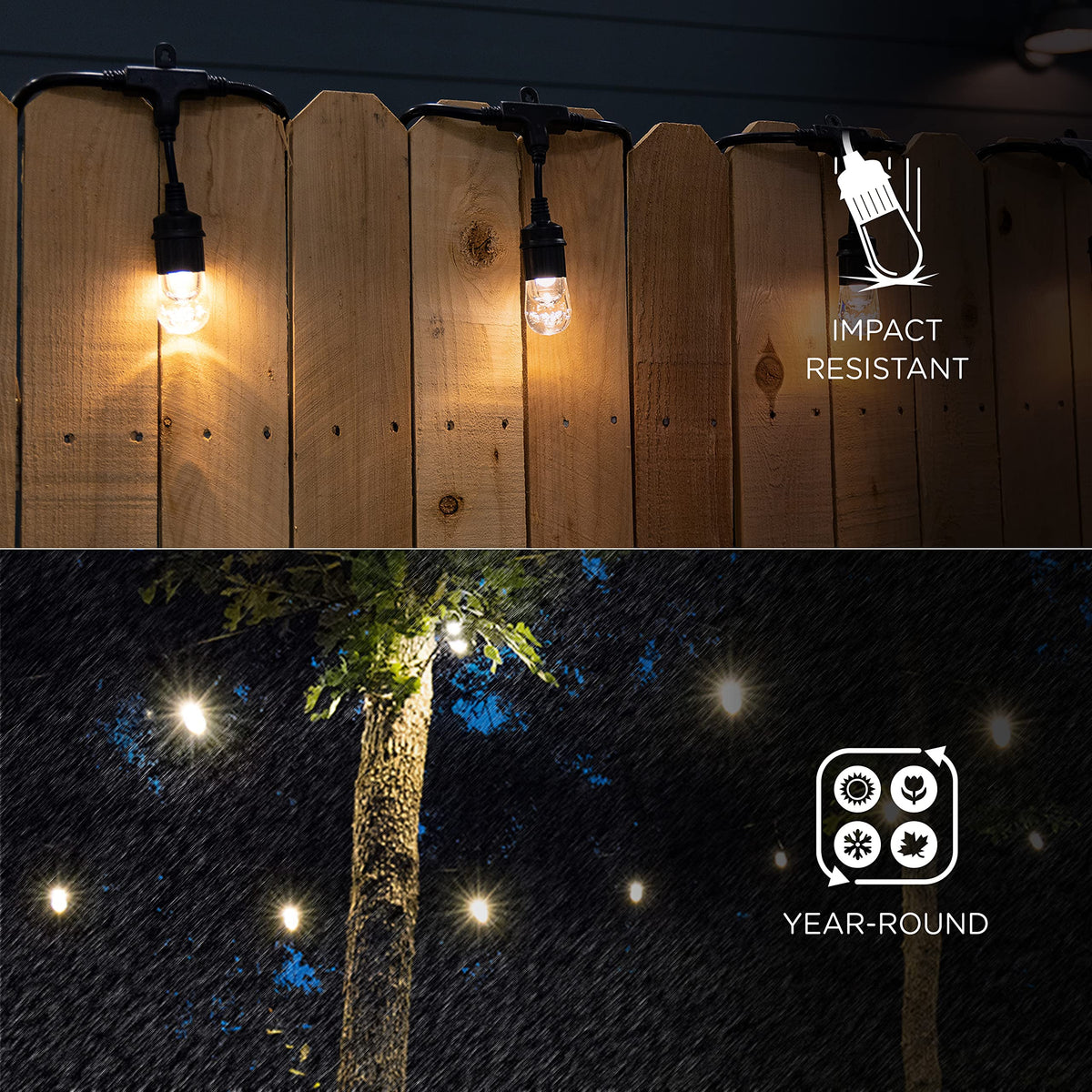 Enbrighten acrylic bulbs resist shattering for reliable year-round use.