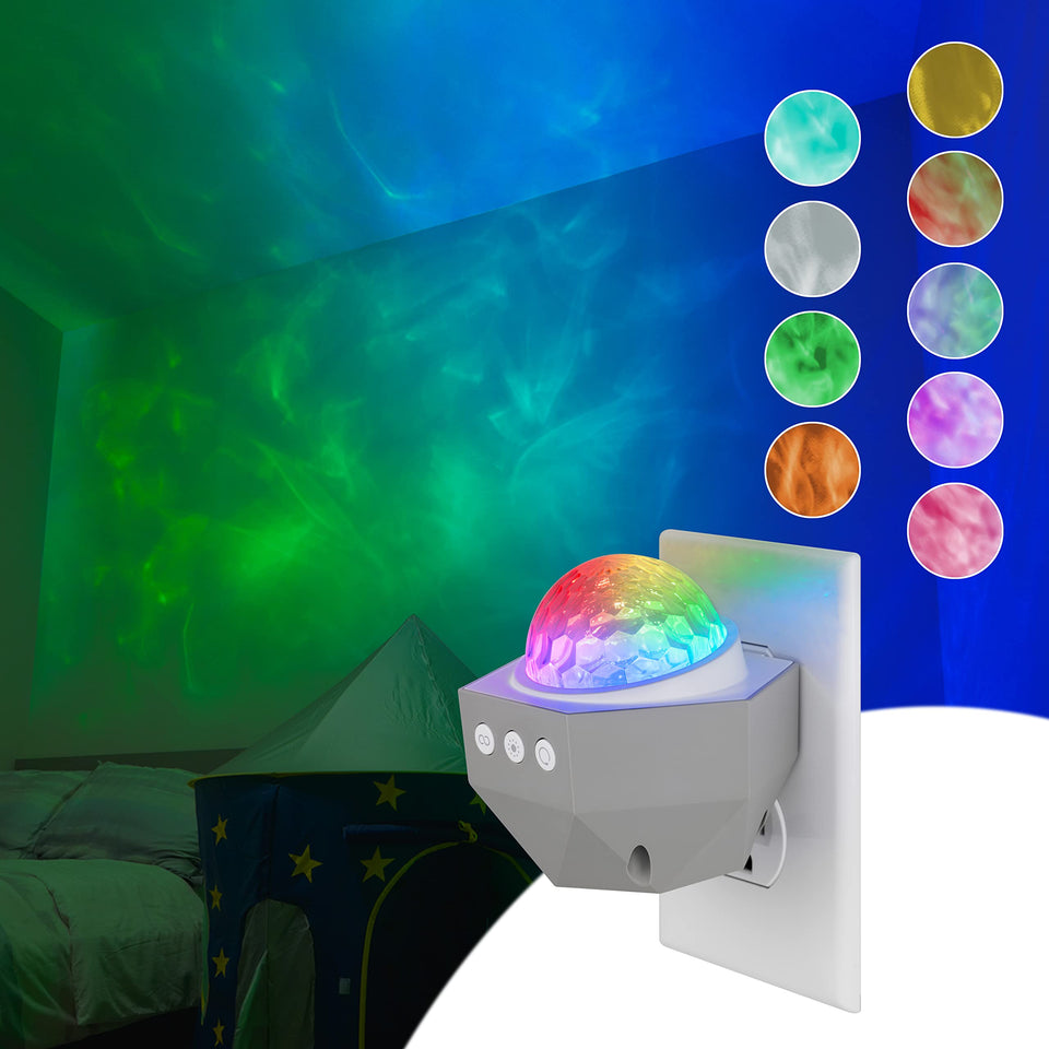 Enbrighten Galaxy Wave projector front view highlights compact, stylish design and vivid color options.