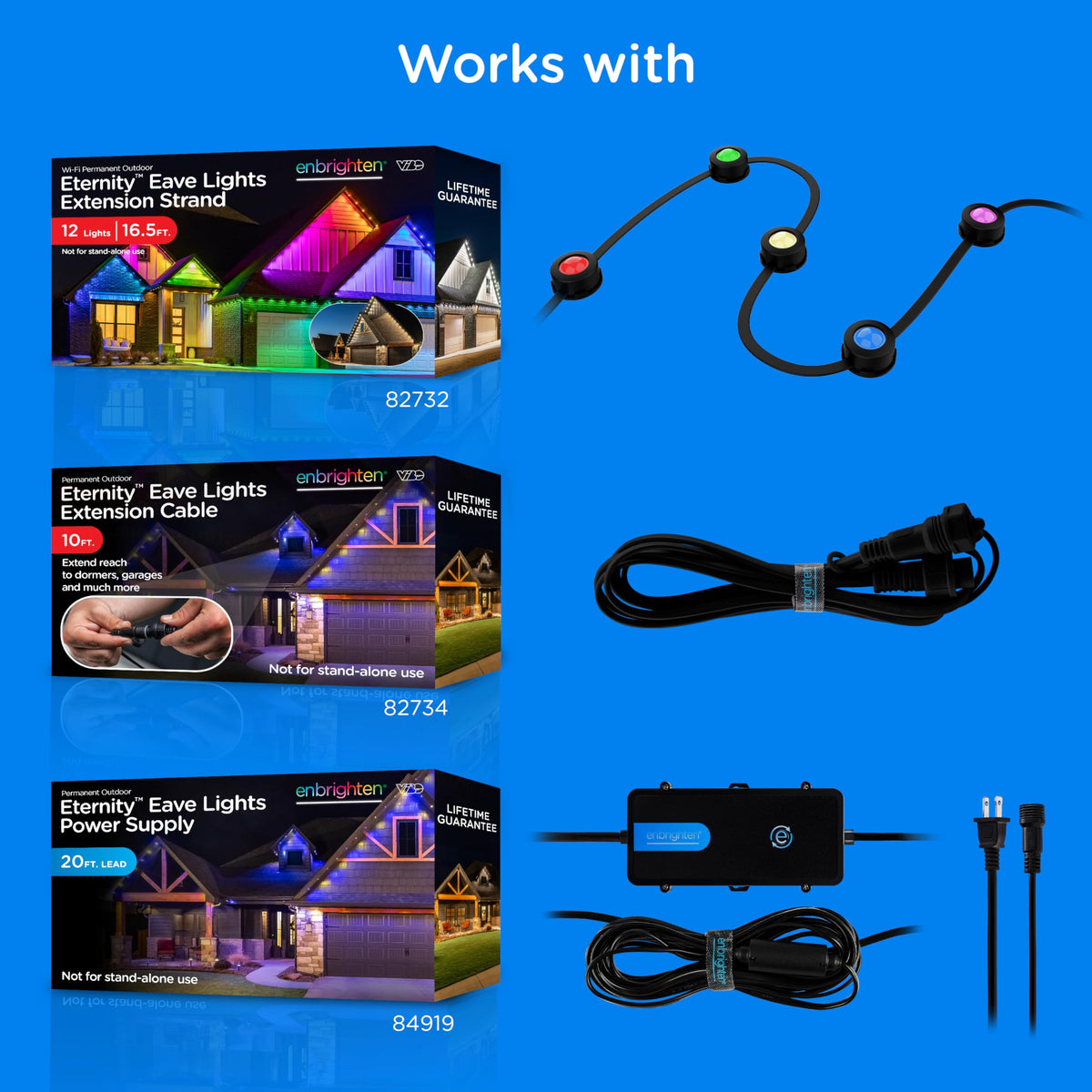 Enbrighten VIBE Eternity linking up to 150 feet for larger setups.