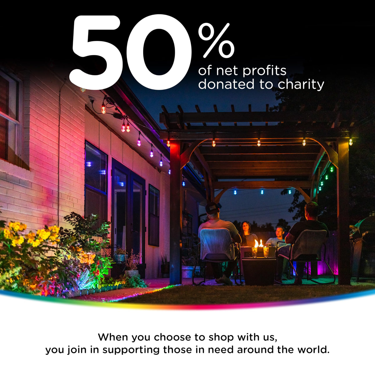 Night-time view of Enbrighten VIBE Eternity Eave Lights along exterior lines.