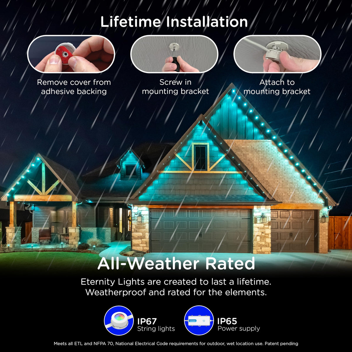 Smart app control for Enbrighten VIBE Eternity Eave Lights via mobile device.