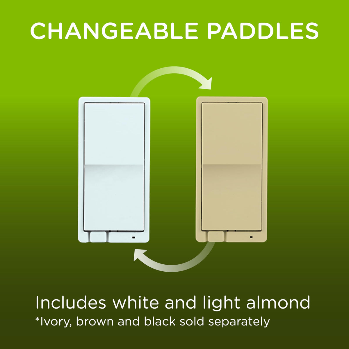 Enbrighten Z-Wave Plus fan-control-changeable-paddles white and almond to match decor.