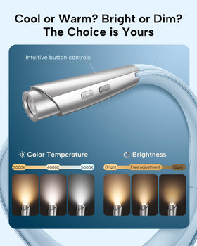 Enclize neck reading light front view highlights slim, lightweight profile.