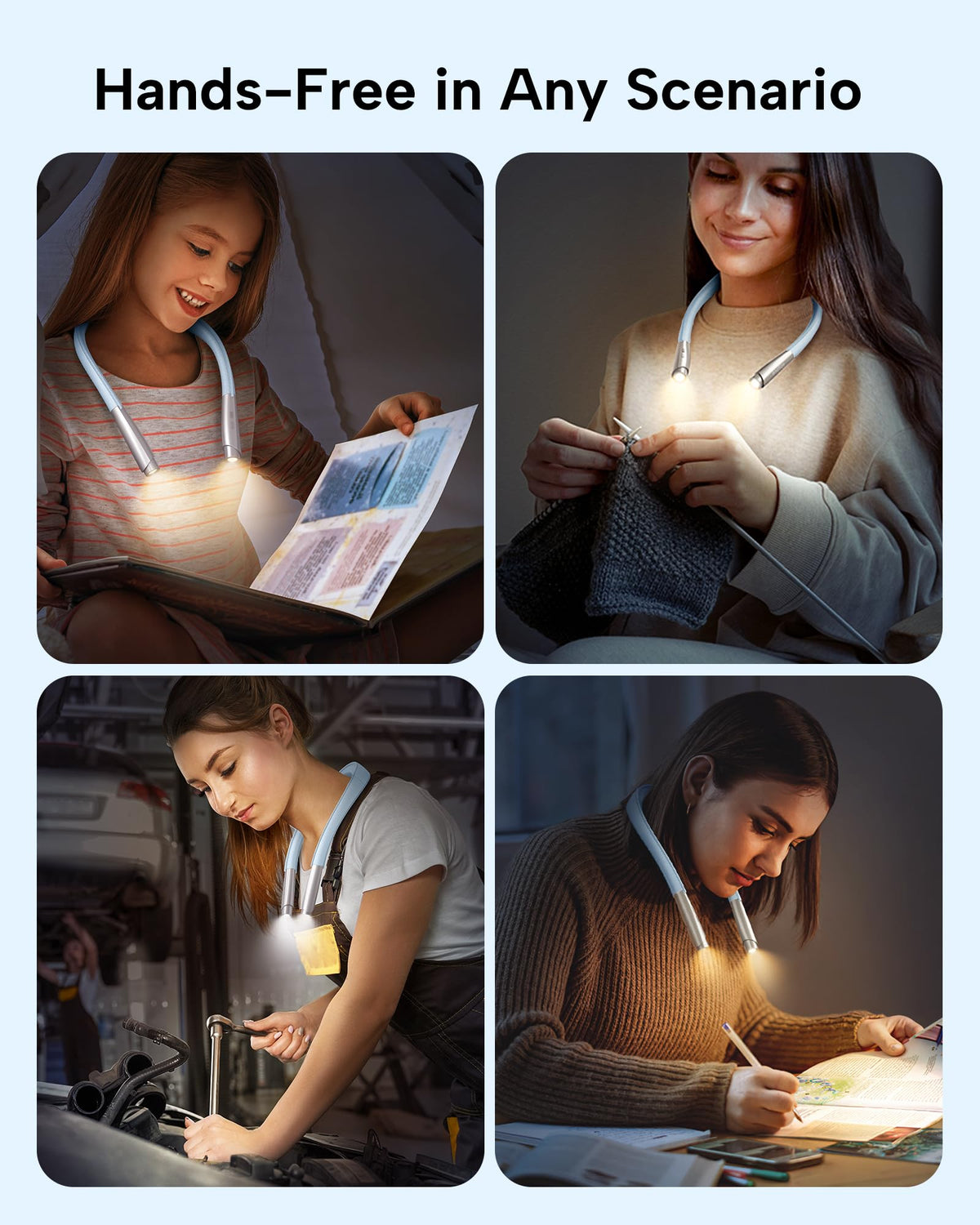 Enclize neck reading light long-lasting battery supports extended bedside use.