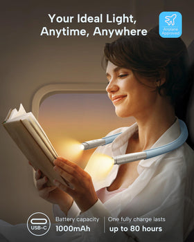 Enclize neck reading light with USB-C charging for quick top-ups.