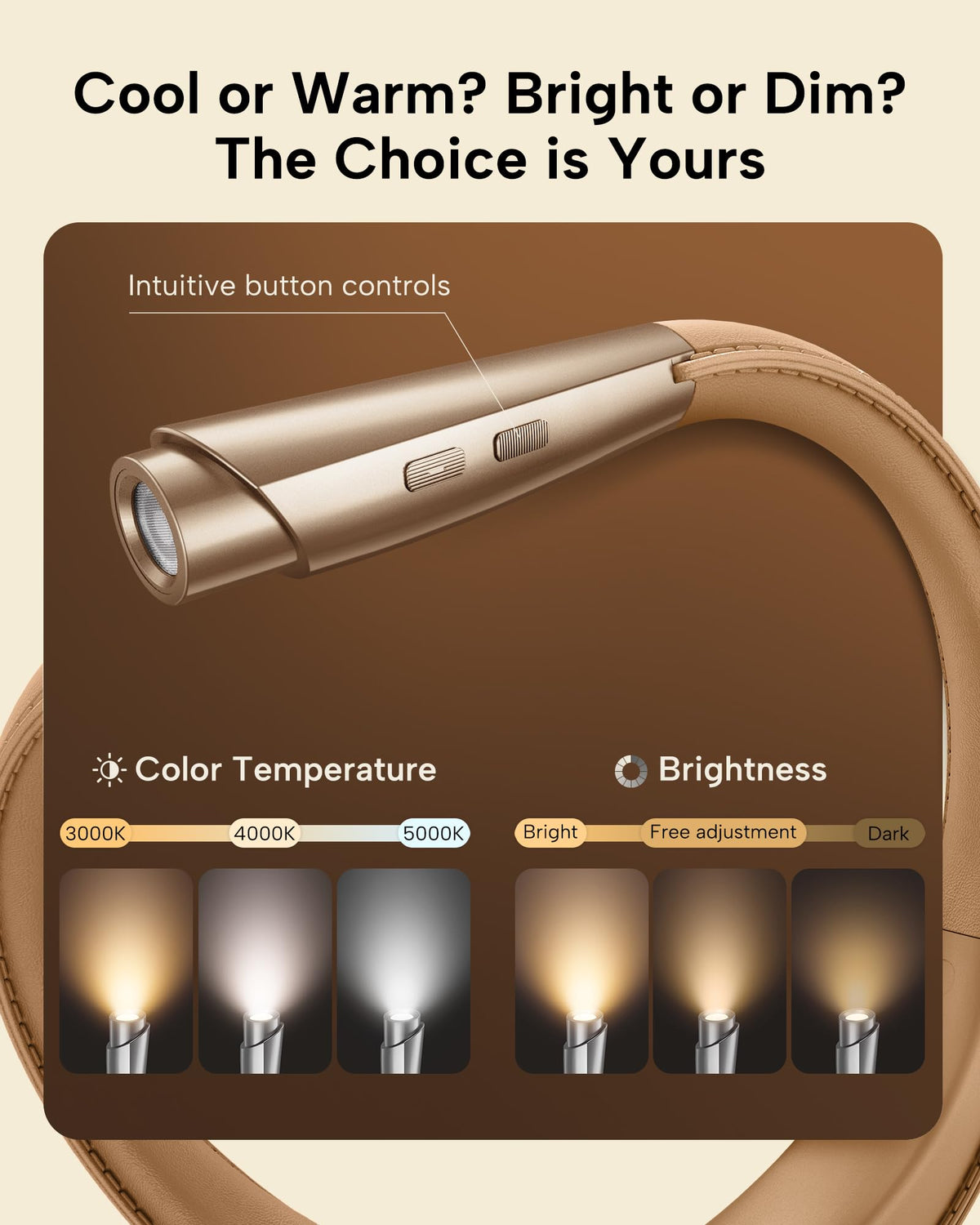 Color temperature options in white mode for detailed embroidery and crafting.