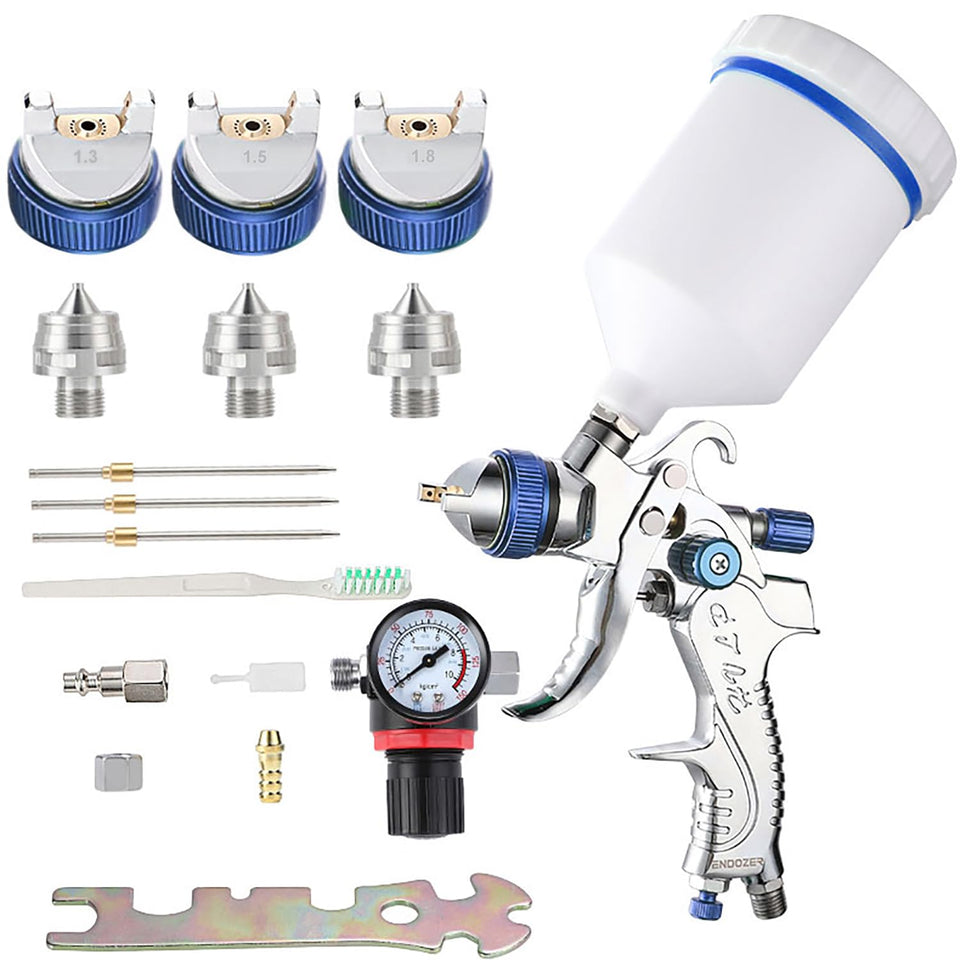 ENDOZER spray gun set front view shows 20 oz cup for smooth, even coverage.