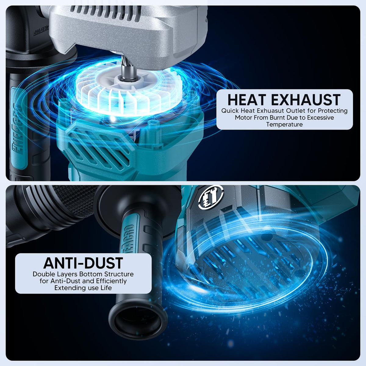 ENEACRO anti‑vibration system reduces fatigue during long use.