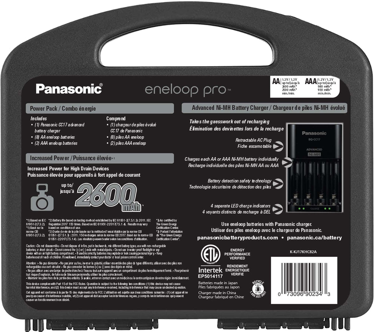 Eneloop Pro 8AA-2AAA charger view, CC17 delivers precise, individual battery charging.