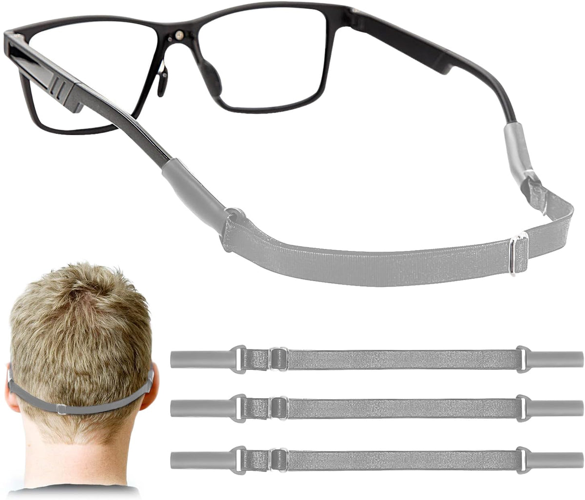 Enenfly adjustable glasses strap demonstrating anti-drop protection on temples for secure wear.