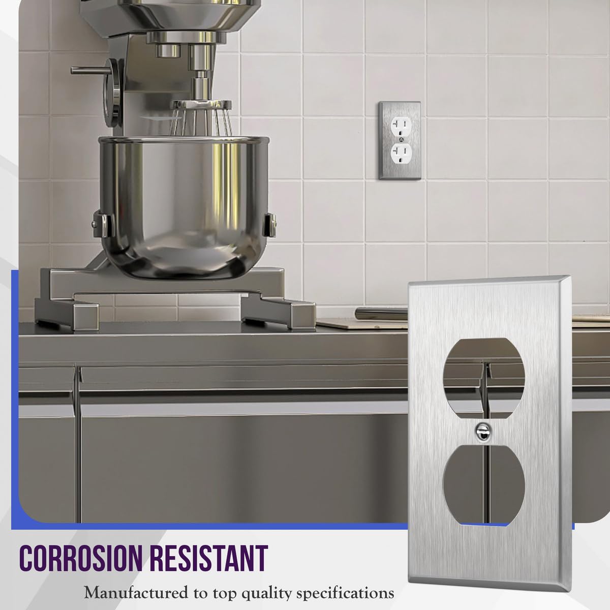ENERLITES 1-gang stainless wall plate provides a safe, tidy outlet cover.