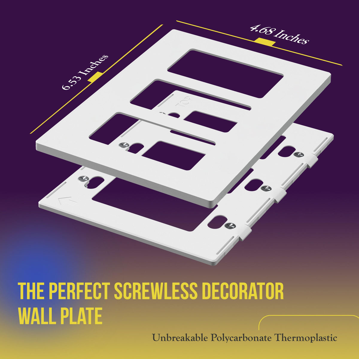 ENERLITES screwless decorator wall plate 3-gang dimensions white shows easy install fit