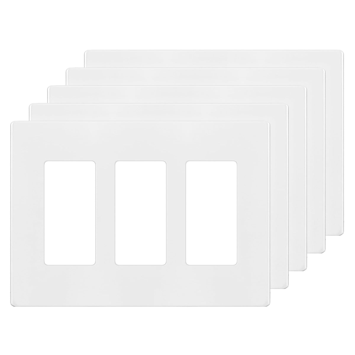 ENERLITES screwless decorator wall plate 3-gang front view with durable glossy white finish