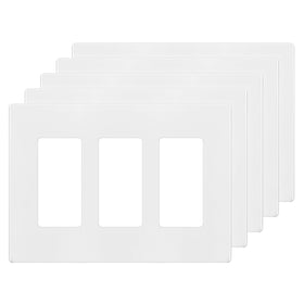 ENERLITES screwless decorator wall plate 3-gang front view with durable glossy white finish