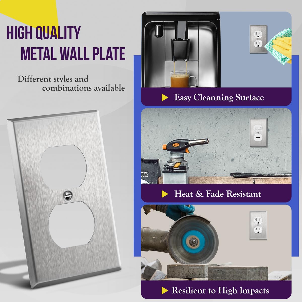 ENERLITES stainless steel wall plate with contoured edges for a sleek look.