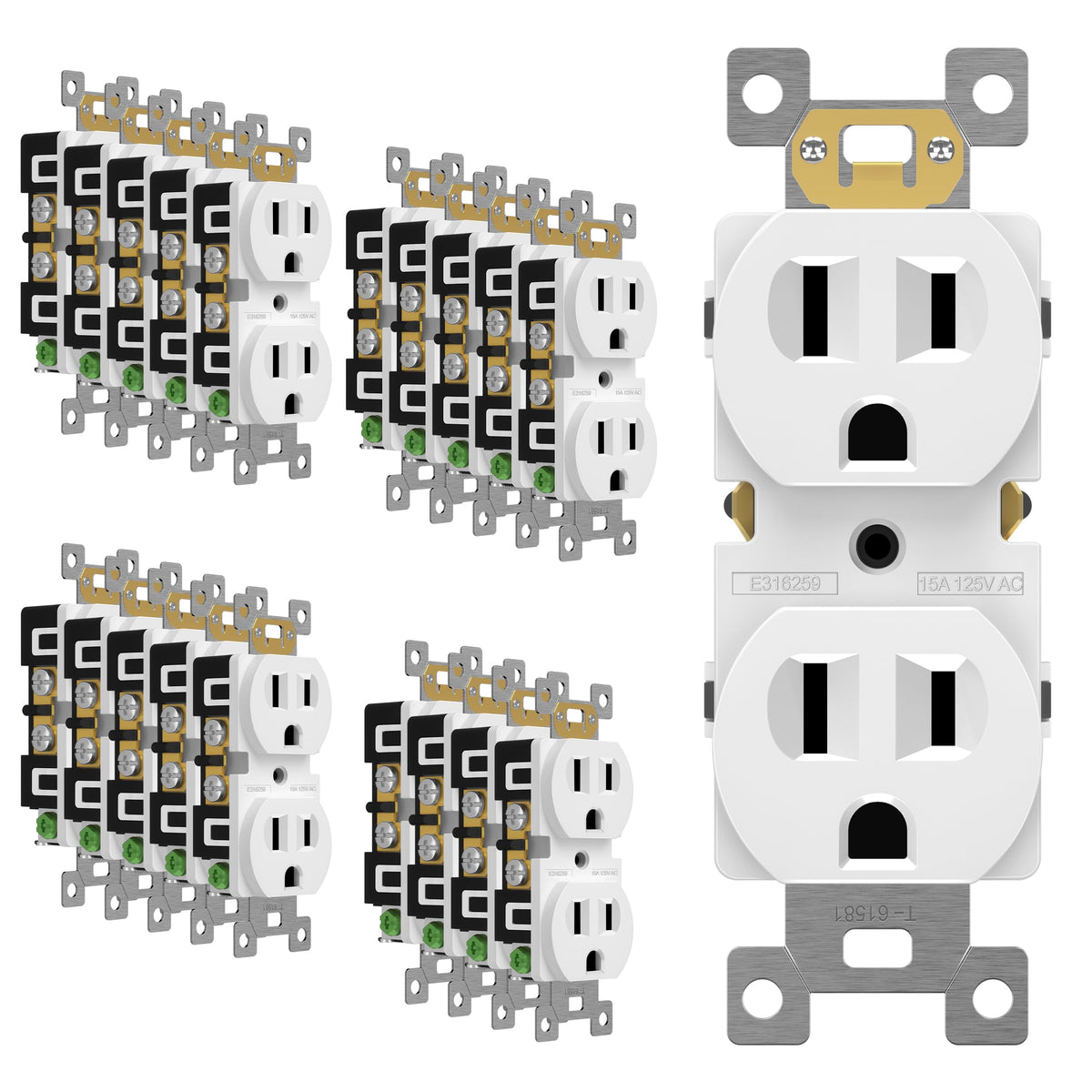 ENERLITES duplex receptacle outlet 15A 125V front view for clean residential wiring