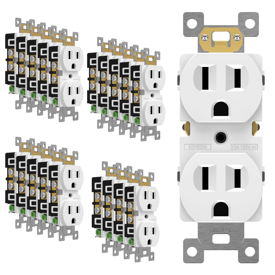 ENERLITES duplex receptacle outlet 15A 125V front view for clean residential wiring