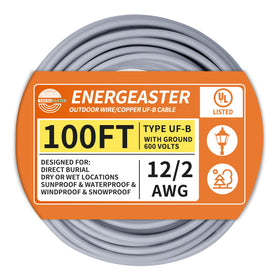Energeaster 12/2 UF-B wire for direct burial, ideal for durable outdoor lighting.