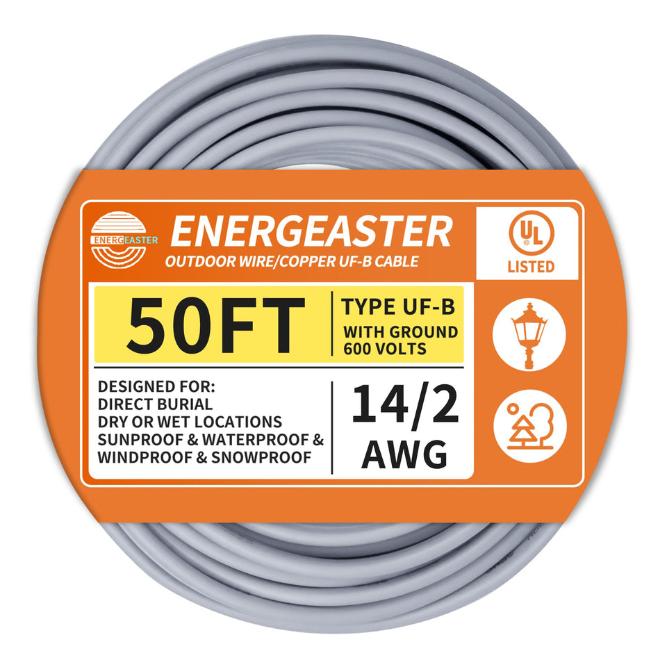 Energeaster 14/2 UF-B wire with copper conductors for direct burial and outdoor lighting.