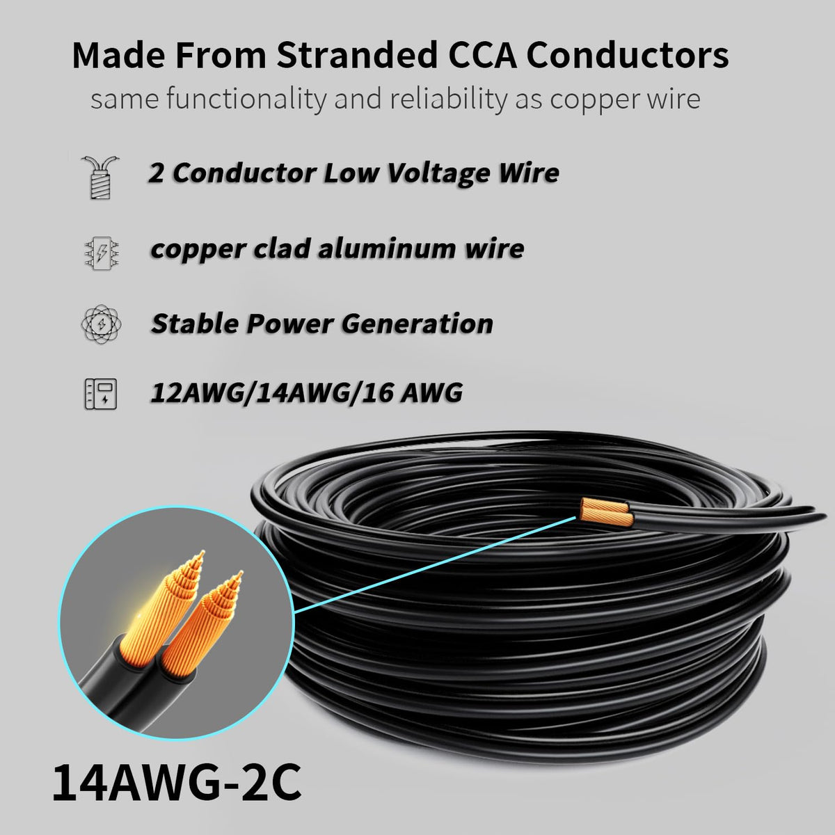 Energeaster 14 AWG 250 ft low-voltage wire with flexible black jacket