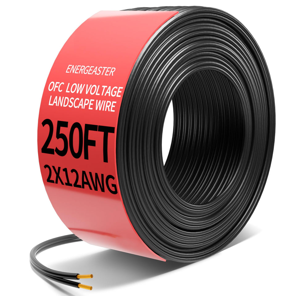 Energeaster 250ft 12ga wire coil for easy landscape lighting installation.
