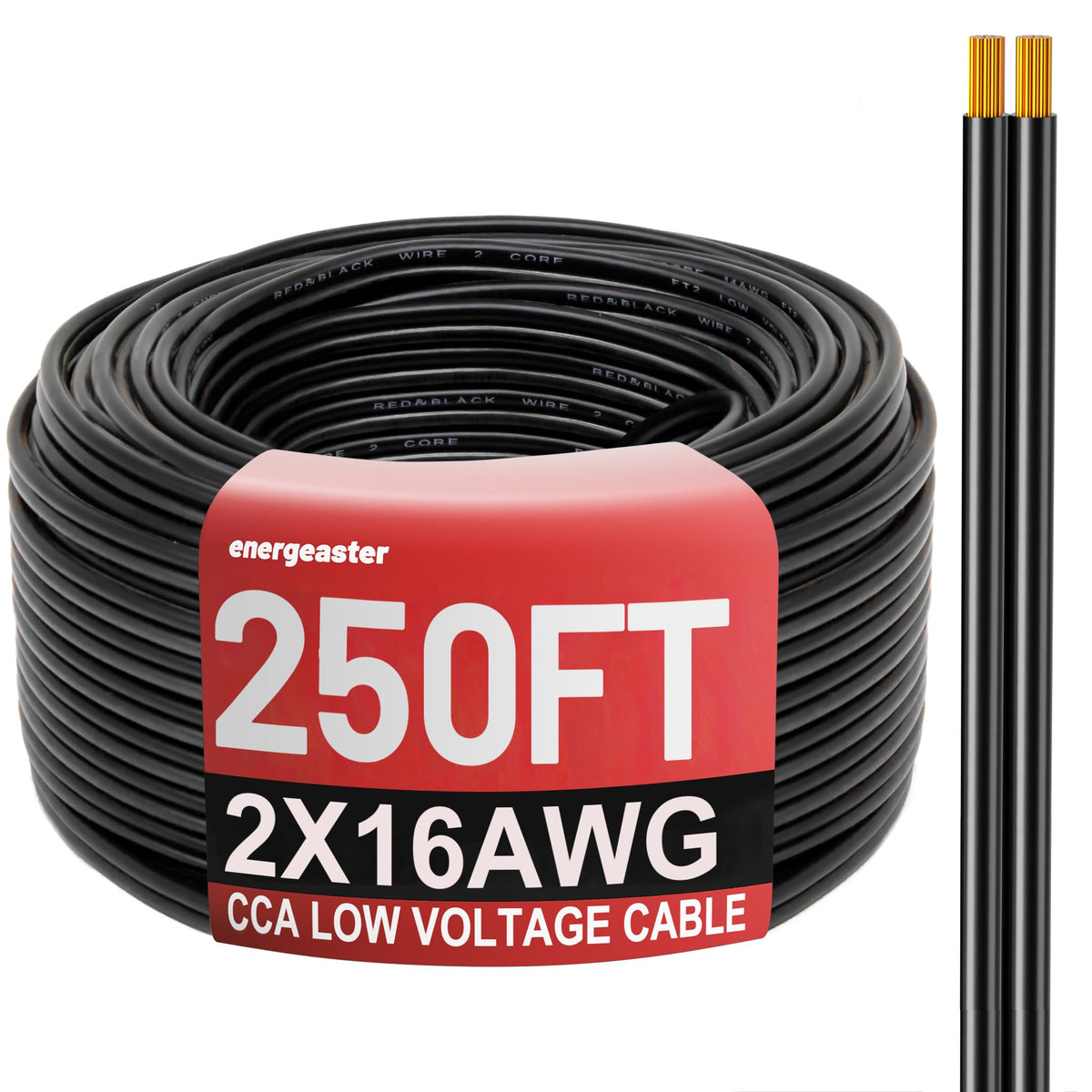 Energeaster 250ft 16AWG low-voltage wire spool for durable LED installations.