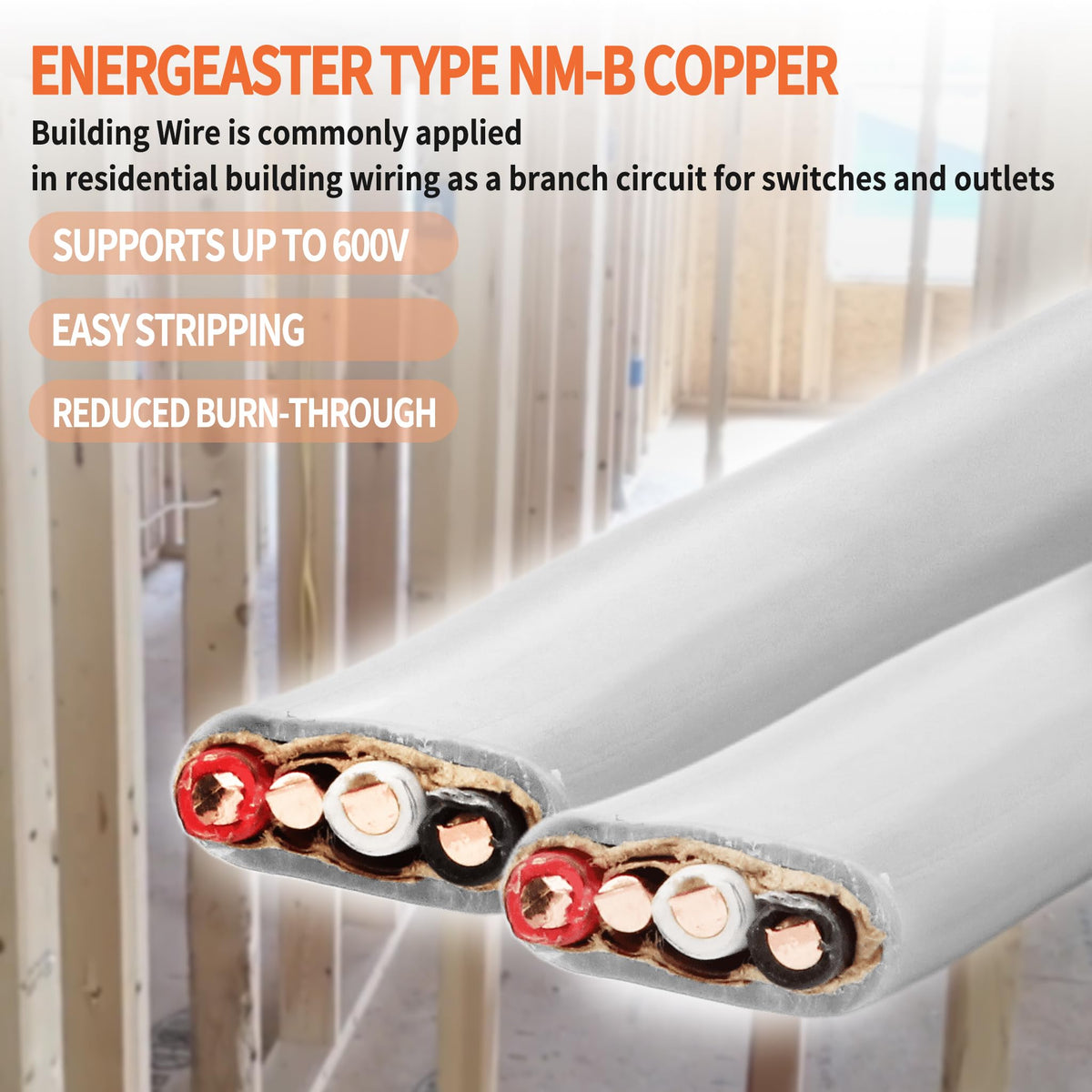 Energeaster 600V rating label visible for standard indoor circuits.