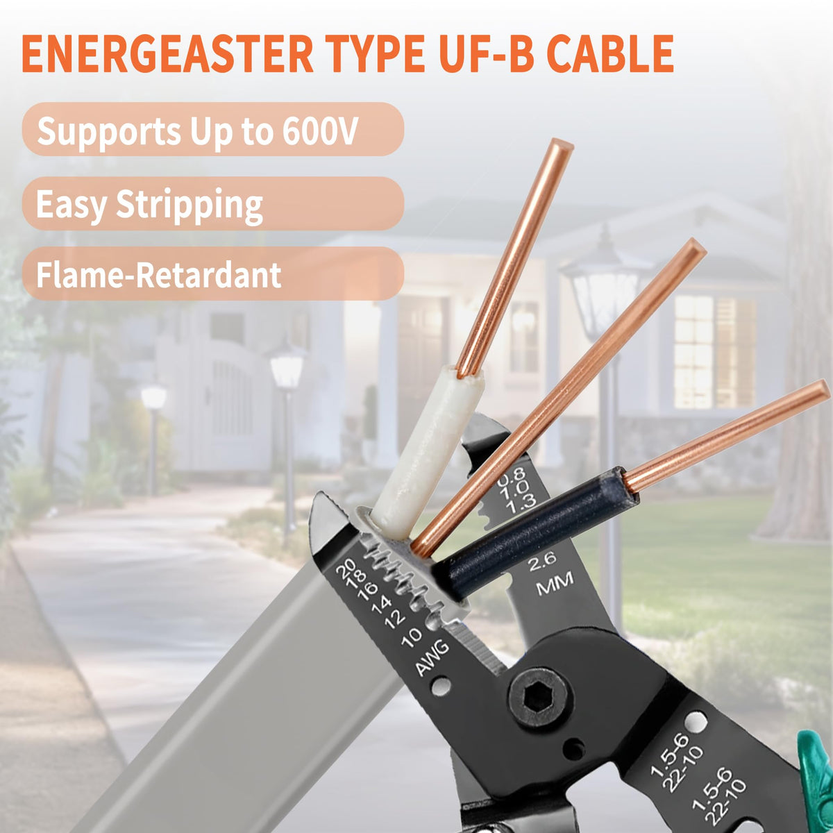 Energeaster UV and moisture resistant PVC jacket protects the cable.