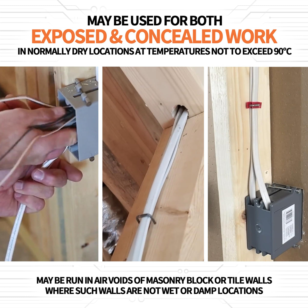 Energeaster indoor wire shown in wall cavity installation scenario