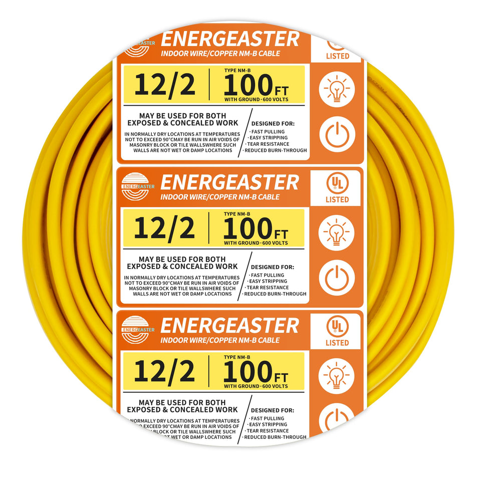 Energeaster NM-B 12-2 indoor cable in a 100 ft coil for easy installation