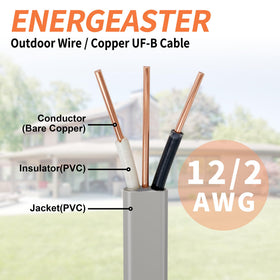 Energeaster outdoor lighting cable with weatherproof jacket stands up to sun and rain.