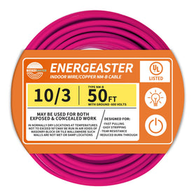 Energeaster pink NM-B copper cable in a 50ft coil for dry indoor wiring.