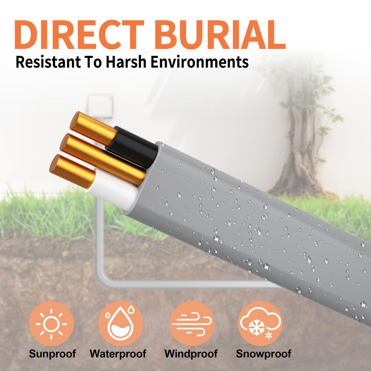 Energeaster direct burial wire supports pump installations in damp or wet locations.
