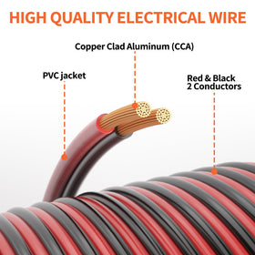 Energeaster red and black 2-conductor cable for DC connections.