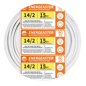 Energeaster solid indoor 14/2 NM-B cable in a 15ft coil for easy pulling and installation.
