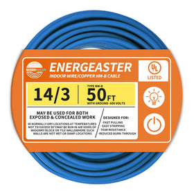 Energeaster solid indoor NM-B cable in blue, 50 ft, reliable power for outlets