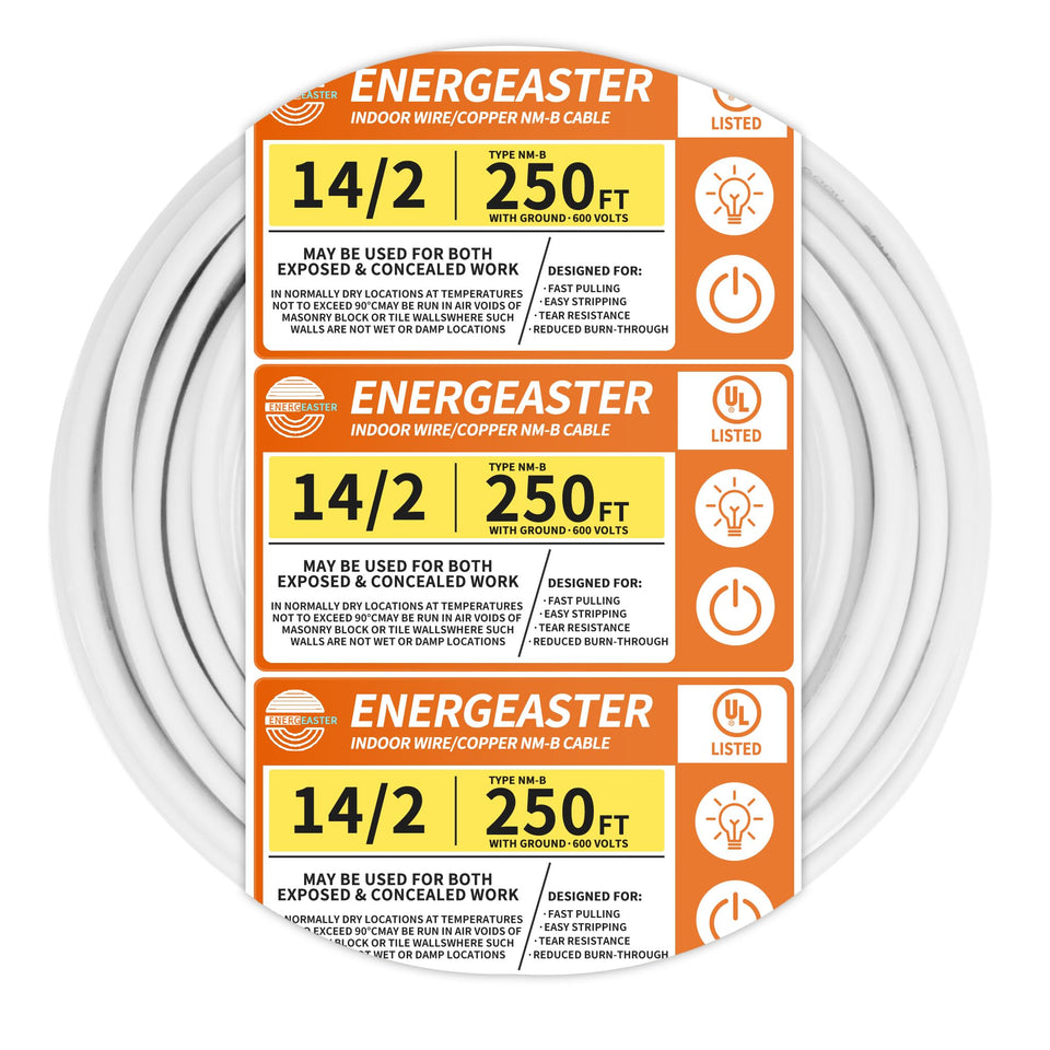 Energeaster solid indoor NM-B 14/2 cable coil for easy pulling.