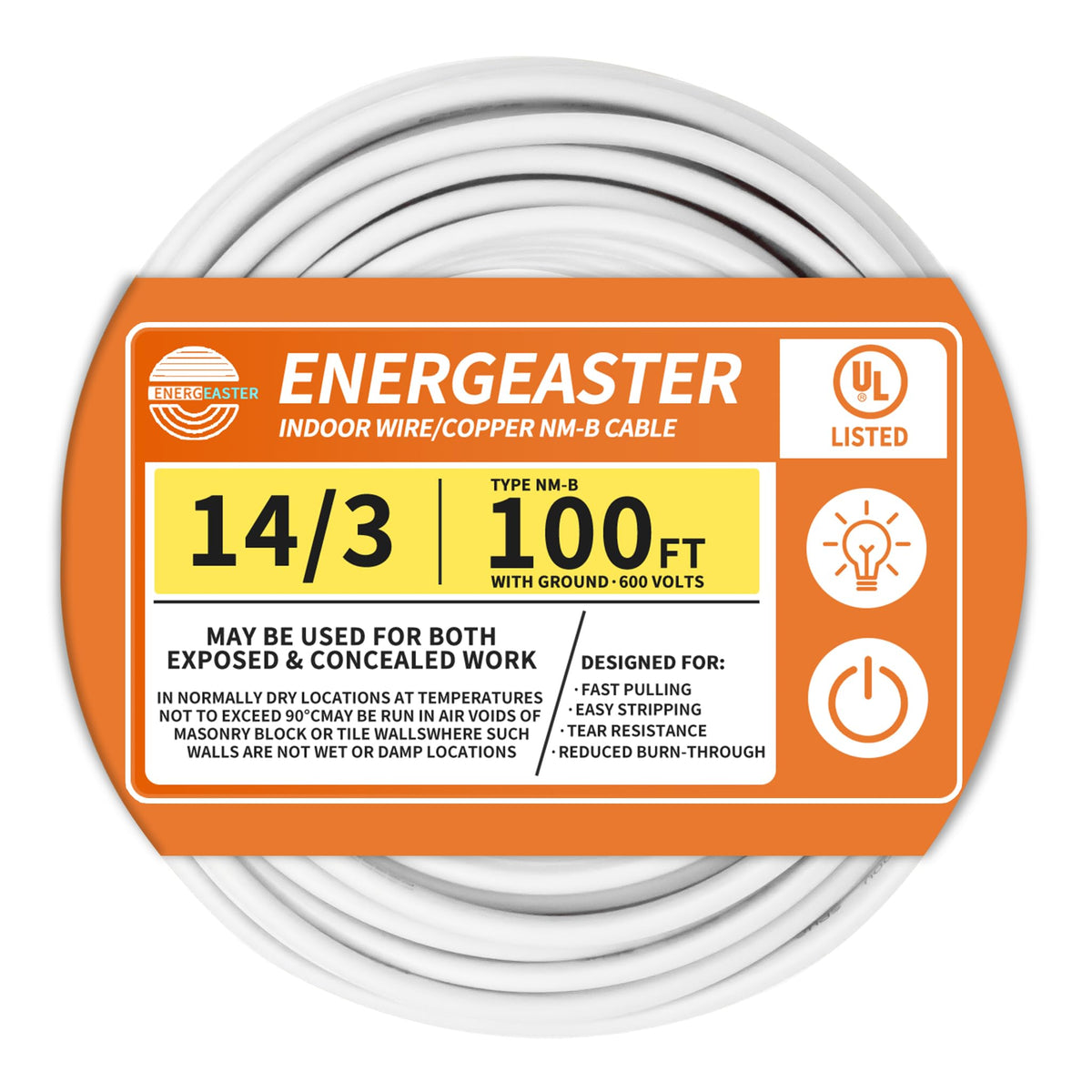 Energeaster solid indoor NM-B cable for reliable residential wiring and easy installation.