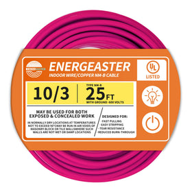 Energeaster pink solid indoor NM-B cable for durable 10/3 circuits