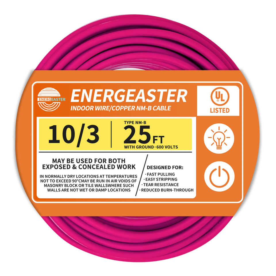 Energeaster pink solid indoor NM-B cable for durable 10/3 circuits