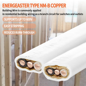 White jacket 14 gauge Energeaster NM-B cable ready for indoor wiring.