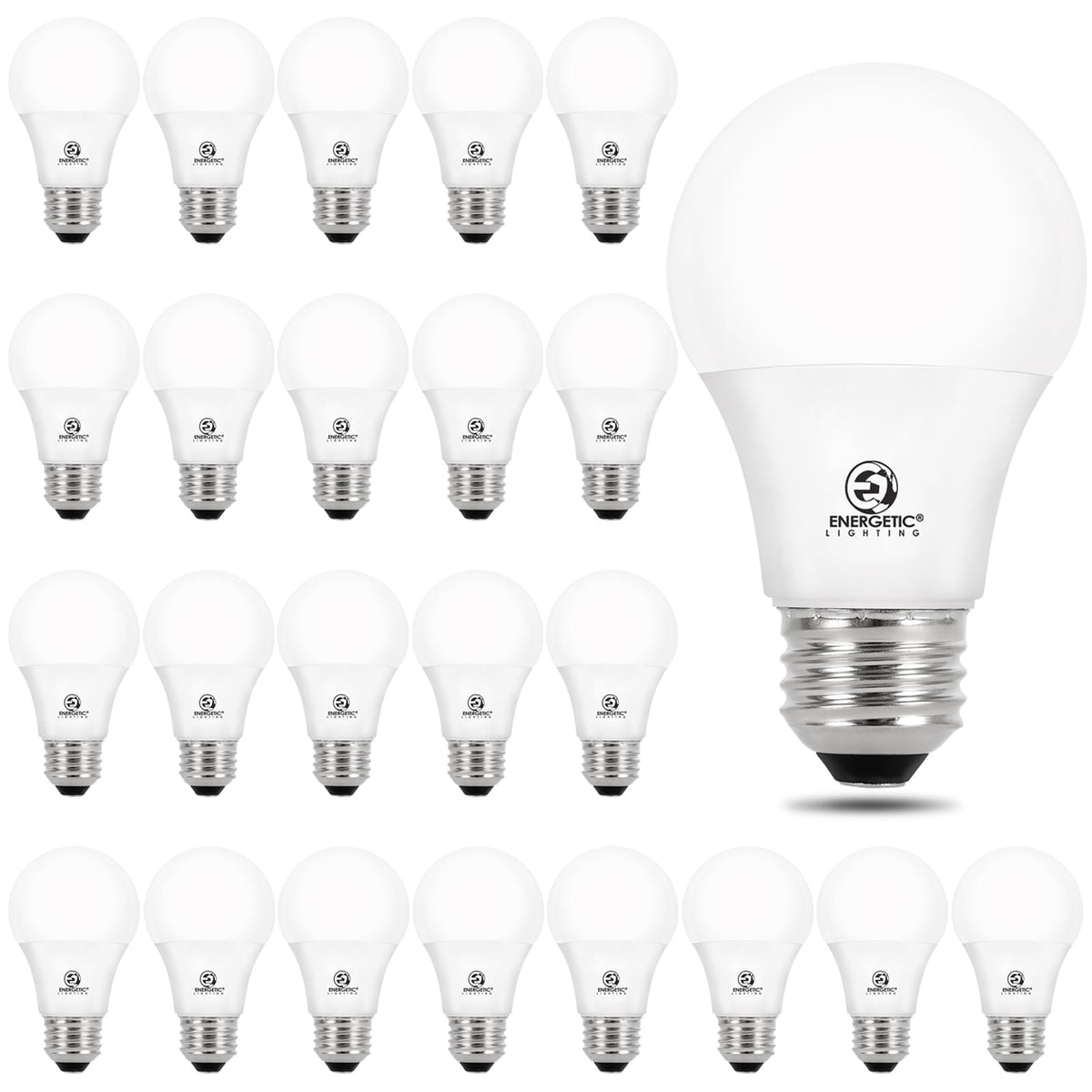Energetic Lighting 24-pack A19 LED bulbs provide bright daylight illumination for homes.