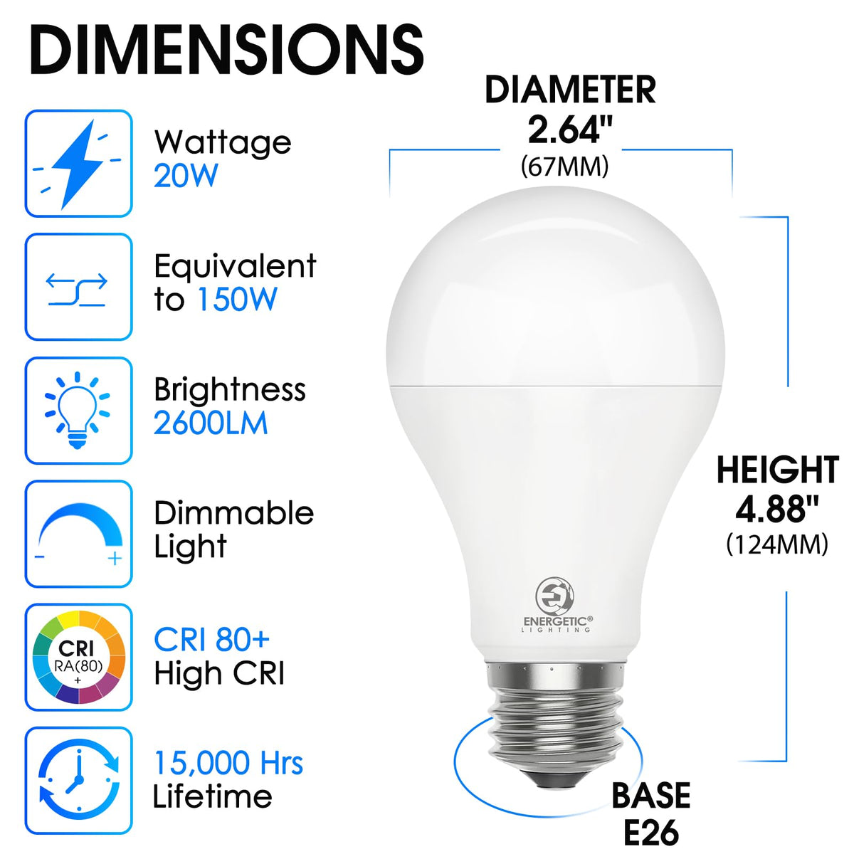 Energetic Lighting 2600 lumen bulb with 5000K daylight for bright daytime tasks.