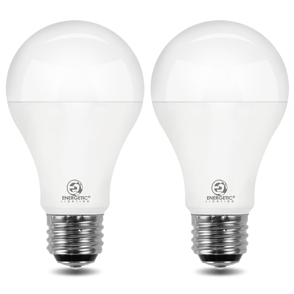 Energetic Lighting 3-way A21 LED bulb with 50W equivalent brightness for living spaces.