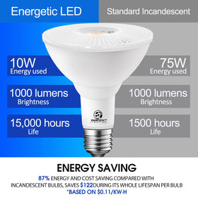 Energetic Lighting 5000K daylight PAR30 LED provides crisp white light.