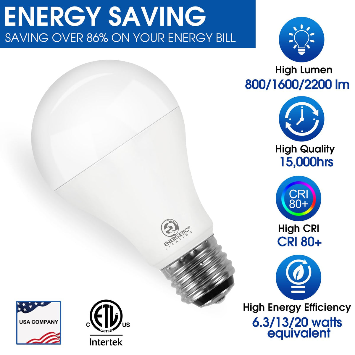 Energetic Lighting A21 soft white 2700K for cozy ambience.