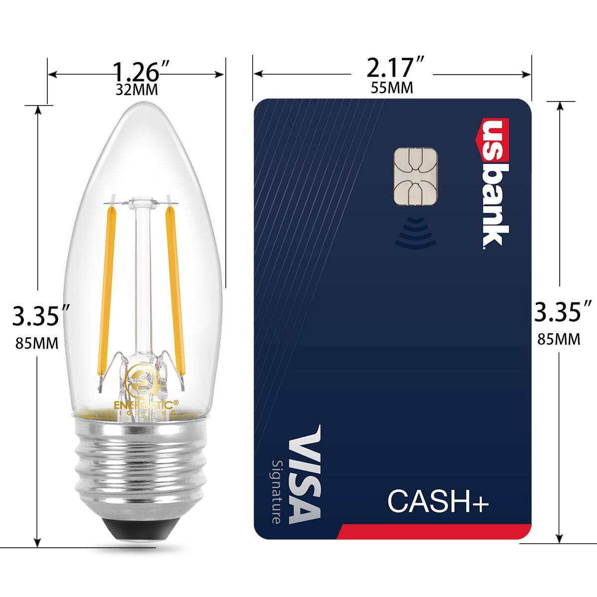 Energetic Lighting B10/B11 filament bulb close-up on clear glass