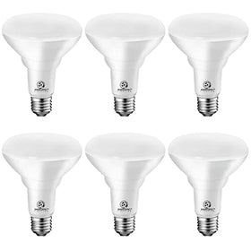 Energetic Lighting BR30 bulb front view emitting warm 2700K light for cozy living spaces.