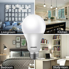 Energetic Lighting packaging highlights energy efficiency and long lifespan