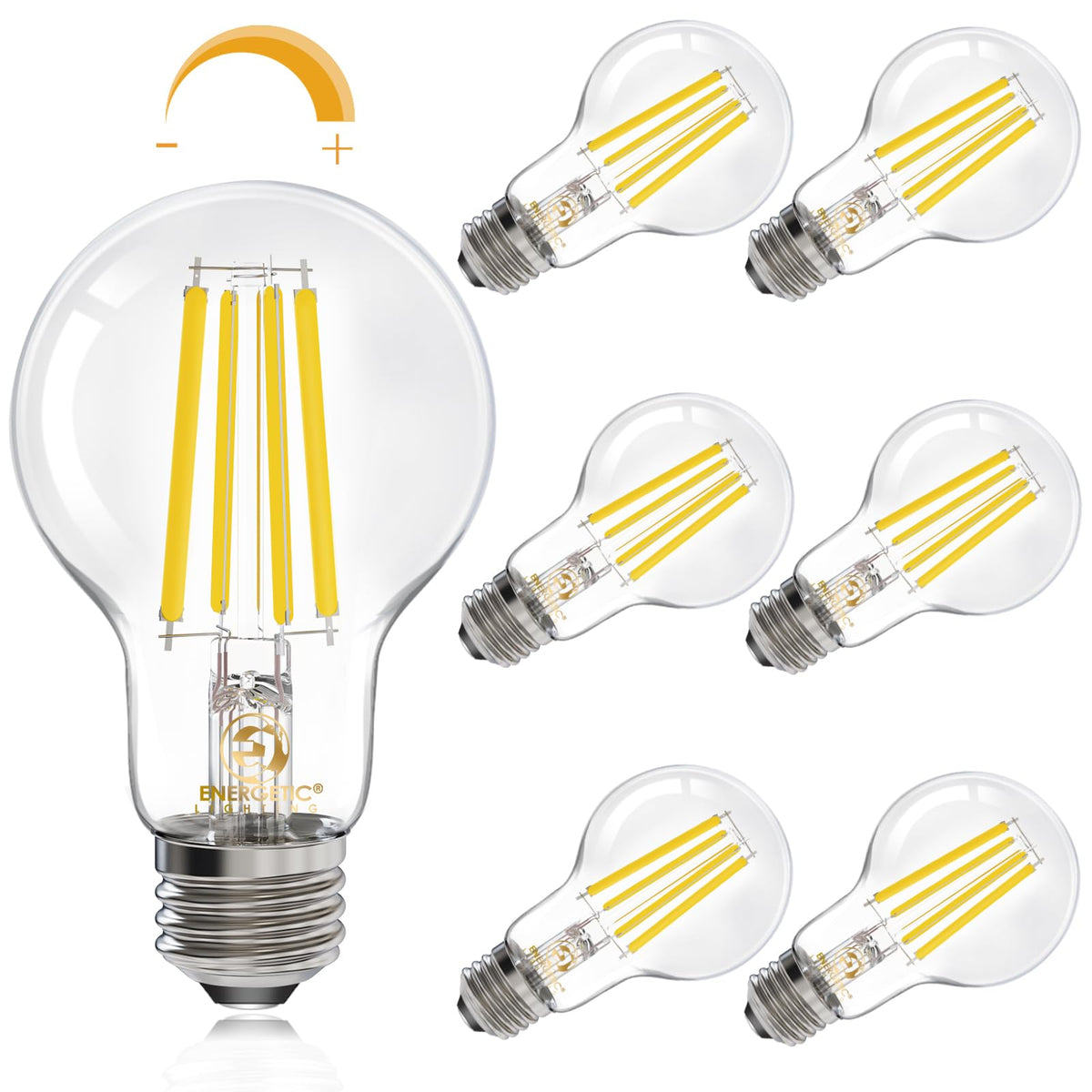 Energetic Lighting dimmable A19 LED Edison bulb with clear glass for modern kitchens.